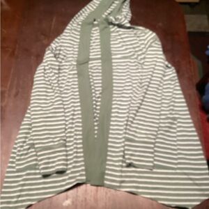 Cuddl Duds Olive and Light Gray Striped Top